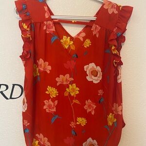 Floral Red Ruffle Top